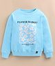 giniekids Cotton Blend Knit Full Sleeves Flower Market Text Printed Light Winter Sweatshirt - Ice Blue