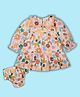 My Milestones 100% Cotton Woven Full Peasant Sleeves Floral Printed Tiered Dress With Bloomer - Multi Colour