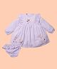 My Milestones 100% Cotton Woven Full Sleeves Gingham Checked & Floral Embroidered  Dress With Bloomer - Purple