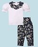 My Milestones 100% Cotton Knit Half Puff Sleeves Floral  Designed Top & Leggings Set  - Multi Colour