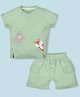 My Milestones 100% Cotton Knit Half Sleeves Animal Printed Tee With Shorts - Sage Green