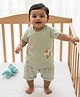My Milestones 100% Cotton Knit Half Sleeves Animal Printed Tee With Shorts - Sage Green
