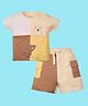 My Milestones 100% Cotton Knit Half Sleeves Colour Blocked & Animal Patch Detailed Tee With Shorts  - Multi Colour