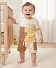 My Milestones 100% Cotton Knit Half Sleeves Colour Blocked & Animal Patch Detailed Tee With Shorts  - Multi Colour