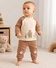 My Milestones 100% Cotton Knit Full Sleeves Animal Printed Tee With Joggers  - Ecru & Fawn