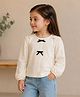 My Milestones 100% Cotton Knit Full Sleeves Bow & Lace Embellished Top - Ecru