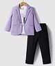 Rikidoos Full Sleeves Textured Blazer With Tee & Pant Set - Purple & Black