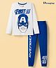 Honeyhap Marvel Single Jersey Knit Full Sleeves Night Suit with Captain America Graphic - Navy Blue & White