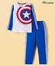Honeyhap Marvel Single Jersey Knit Full Sleeves Night Suit With Captain America Graphics - White & Blue