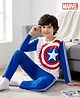 Honeyhap Marvel Single Jersey Knit Full Sleeves Night Suit With Captain America Graphics - White & Blue
