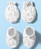 Babyhug 100% Cotton Knit  Mittens & Booties Set with Animal Print - White