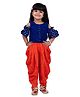 Twisha Woven Cold Shoulder Motif Foil Printed Top & Dhoti Set - Blue & Orange