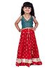 Twisha Brocade Woven Sleeveless Floral Foil Printed Choli & Lehenga Set - Rama Green & Red