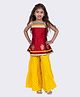 Twisha Jacquard Woven Sleeveless Floral Foil Printed Gota Lace Embellished Top & Sharara Set - Maroon & Yellow
