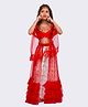 Elaisha Woven Sleeveless Beads & Gota Lace Embellished Lehenga Set With Dupatta - Red