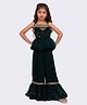 Elaisha Georgette Woven Sleeveless Gota Lace Embellished Top With Palazzo - Dark Green