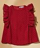 PURPLE UNITED KIDS Cotton Blend Woven Sleeveless Swiss Dots Embroidered & Frill Detailed Top - Fuchsia
