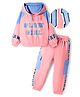Ollington St. 100% Cotton Full Sleeves Hoodie & Jogger Set with Text Print - Pink
