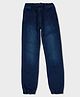 Pepe Jeans Knit Full Length Solid Colour Mid Raise Jogger Fit Jeans With Draw Cord - Navy Blue