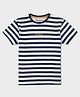 Pepe Jeans Cotton Knit Half Sleeves Round Neck T-Shirt with Stripes & Brand Logo Text Print - Navy Blue & White