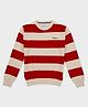 Pepe Jeans 100% Cotton Knit Full Sleeves Striped Sweatshirt - Red & Cream