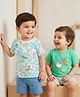 Kookie Kids Interlock Knit Half Sleeves T-Shirts with Fram & Vegetable Print Pack of 2 - Light Green & White