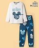 HoneyHap Disney Single Jersey Knit Full Sleeves Night Suit With Mickey Mouse Print - White & Navy Blue
