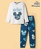 HoneyHap Disney Single Jersey Knit Full Sleeves Night Suit With Mickey Mouse Print - White & Navy Blue