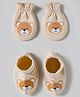 Babyhug 100% Cotton Interlock Knit Mittens & Booties Set With Animal Print - Beige
