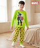 Pine Kids Marvel Single Jersey Knit Full Sleeves Night Suit With Captain America Graphics - Limegreen