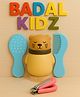 Badal Kidz Grooming Set Baby Combo| Hair Brush Comb, 1 Portable Powder Puff & A Nail Cutter- Blue, Brown & Pink