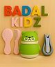 Badal Kidz Grooming Set Baby Combo| Hair Brush Comb, 1 Portable Powder Puff & A Nail Cutter- Pink, Green & Grey
