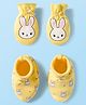 Babyhug 100% Cotton Interlock Knit Mittens & Booties Set With Bunny Print - Yellow
