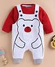 Wonderchild Teddy Bear Designed Dungaree With Full Sleeves Tee Set - Red & Light Melange