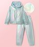 Hola Bonita Knit Full Sleeves Shiny Party Hooded Top & Pant Set - Light Blue