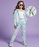 Hola Bonita Knit Full Sleeves Shiny Party Hooded Top & Pant Set - Light Blue