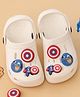 Yellow Bee Marvel Featuring Captain America Applique Detailed Perforated Slingback Clogs - White