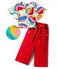 OLLINGTON ST. 100% Cotton Printed Half Sleeves Top & Knit Culottes Set - Multicolor & Red