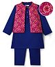 EARTHY TOUCH Cotton Woven Full Sleeves Kurta Pajama & Floral Foil Printed Jacket Set - Navy Blue