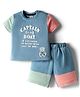 ToffyHouse Knit Half Sleeves T-Shirt & Shorts Set With Text Print & Teddy Bear Patch - Multicolor