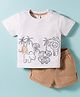 ToffyHouse Knitted Half Sleeves T-Shirt & Shorts Set with Jungle Theme Puffed Print - Brown & Beige