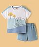 ToffyHouse Cotton Knit Half Sleeves T-Shirt & Shorts Set With Elephant Print - Blue & White