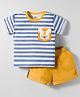 ToffyHouse Cotton Knit Half Sleeves Striped T-Shirt & Shorts Set With Lion Patch - Light Blue & Yellow