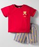 ToffyHouse Cotton Knit Half Sleeves T-Shirt & Shorts Set With Tiger Embroidery - Red