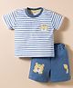 ToffyHouse Cotton Knit Half Sleeves Striped T-Shirt & Shorts Set With Tiger Print - Royal Blue