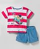 ToffyHouse Knit Half Sleeves T-Shirt & Shorts Set with Stripes & Teddy  Print - Red & Light Blue