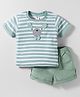 ToffyHouse Knitted Woven Half Sleeves T-Shirt & Shorts Set with Stripes & Animal  Print - Mint