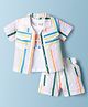 ToffyHouse Cotton Knit Half Sleeves Striped Shirt & Shorts Co-Ord Set With T-Shirt - White