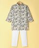 Ridokidz Full Sleeves Floral Printed Kurta Pyjama Set - Off White & Grey