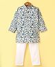 Ridokidz Full Sleeves Leaves Printed Kurta Pyjama Set - Blue & White